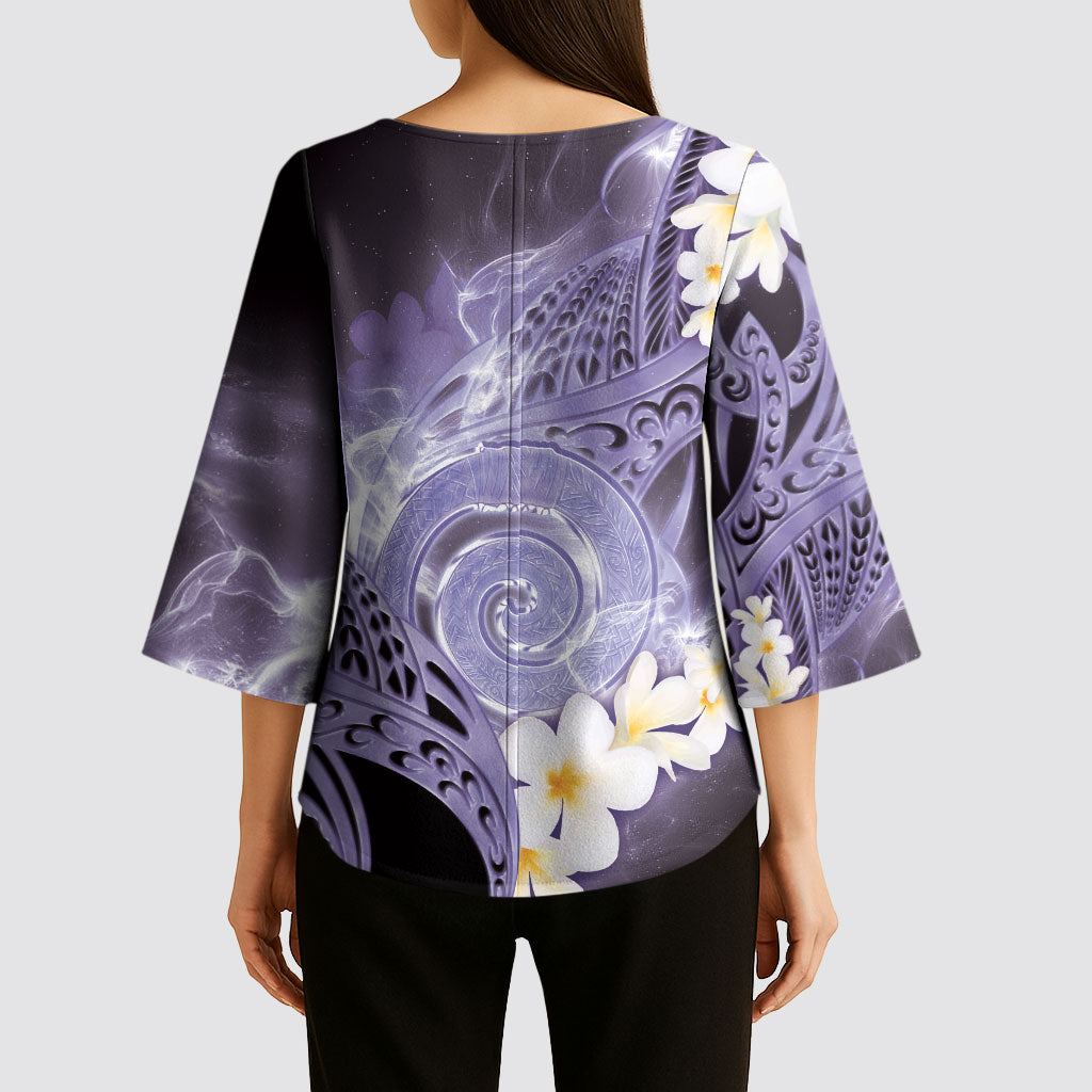 Piko Hawaiian Kimono Sleeve Blouse Purple Galaxy Spiral Plumeria Tribal Patterns DT05 - Polynesian Pride