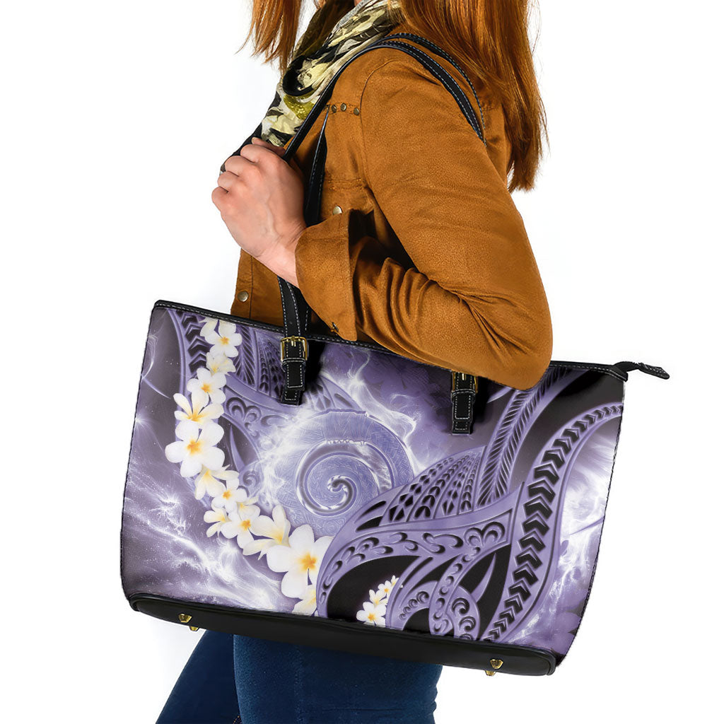 Piko Hawaiian Leather Tote Bag Purple Galaxy Spiral Plumeria Tribal Patterns DT05 Purple - Polynesian Pride