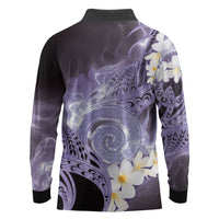 Piko Hawaiian Long Sleeve Polo Shirt Purple Galaxy Spiral Plumeria Tribal Patterns DT05 - Polynesian Pride