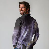 Piko Hawaiian Long Sleeve Polo Shirt Purple Galaxy Spiral Plumeria Tribal Patterns DT05 - Polynesian Pride