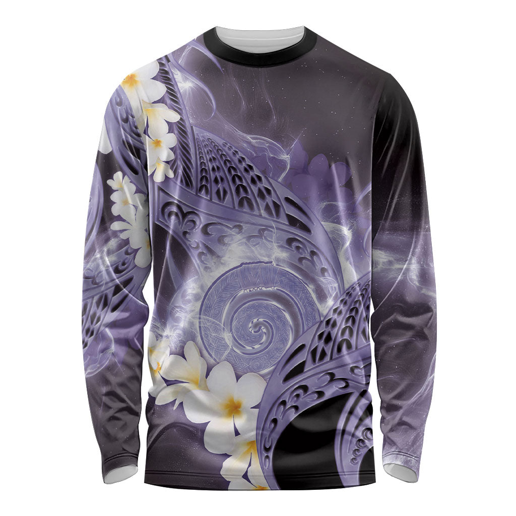Piko Hawaiian Long Sleeve Shirt Purple Galaxy Spiral Plumeria Tribal Patterns DT05 Unisex Purple - Polynesian Pride