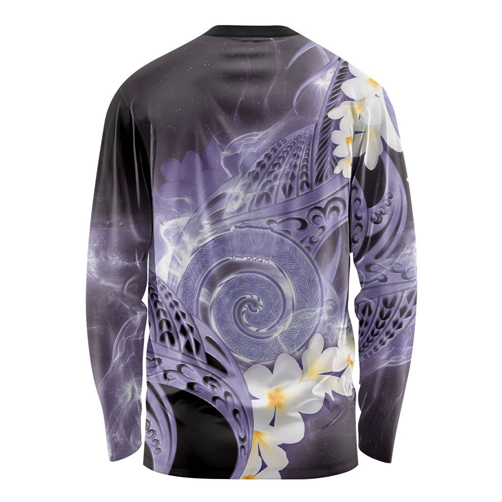 Piko Hawaiian Long Sleeve Shirt Purple Galaxy Spiral Plumeria Tribal Patterns DT05 - Polynesian Pride
