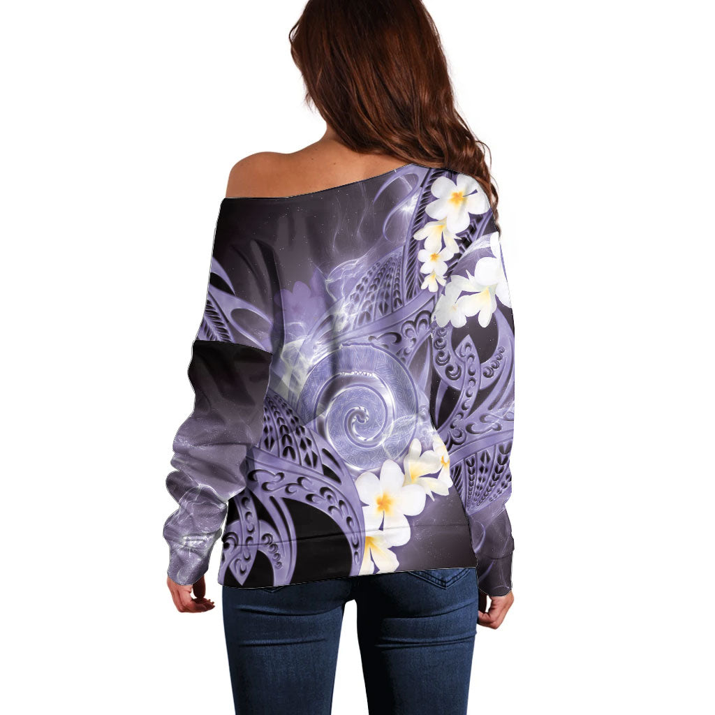 Piko Hawaiian Off Shoulder Sweater Purple Galaxy Spiral Plumeria Tribal Patterns DT05 - Polynesian Pride