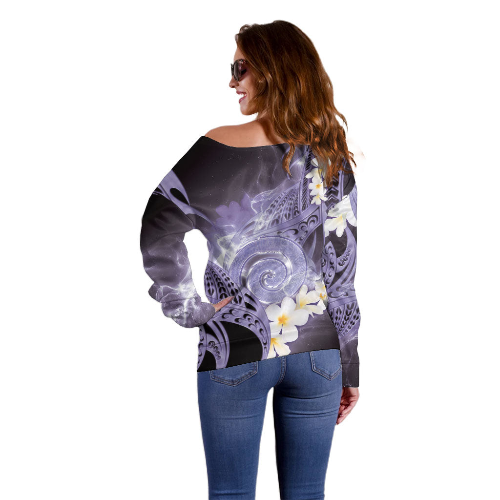 Piko Hawaiian Off Shoulder Sweater Purple Galaxy Spiral Plumeria Tribal Patterns DT05 - Polynesian Pride