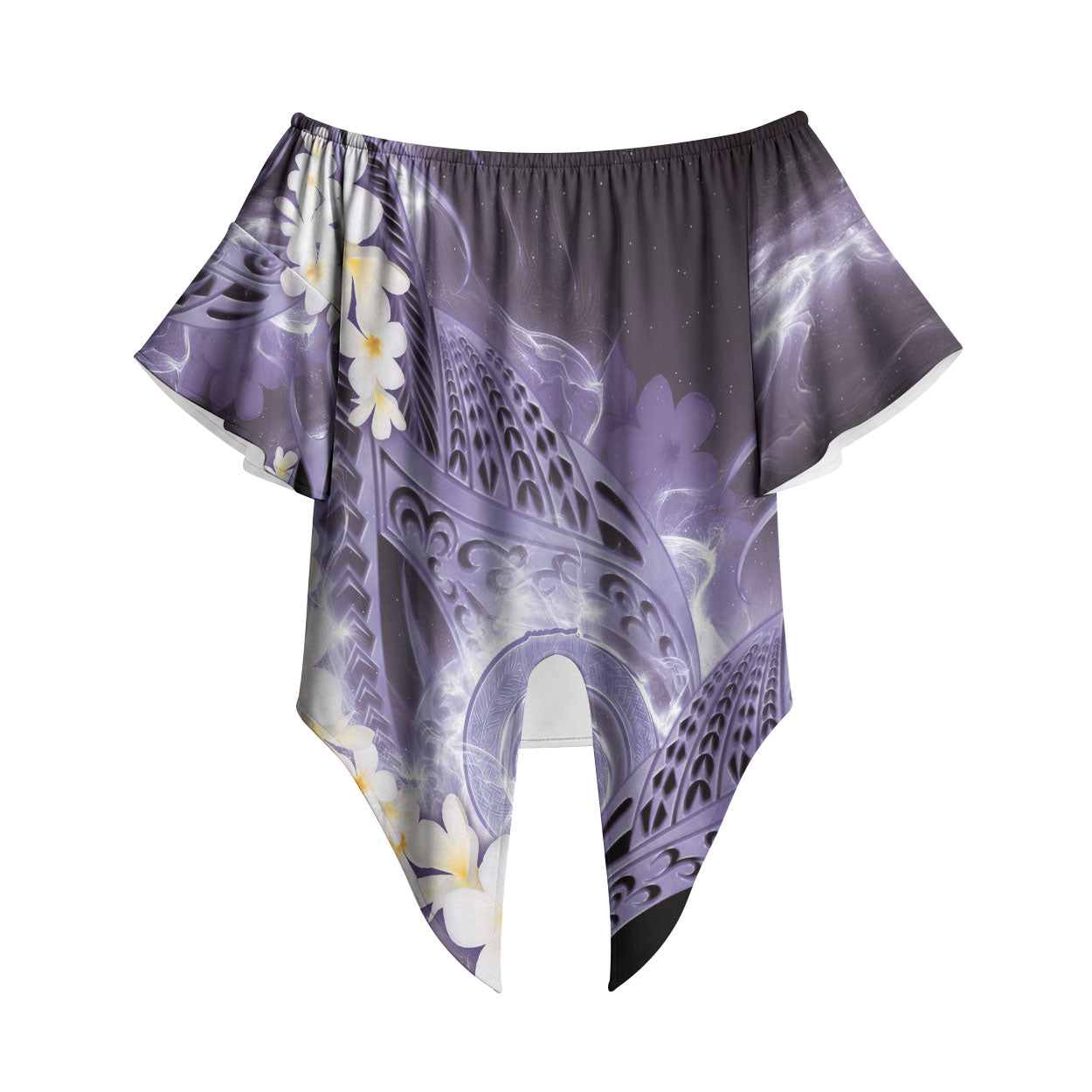 Piko Hawaiian Off Shoulder Wrap Waist Top Purple Galaxy Spiral Plumeria Tribal Patterns DT05 Purple - Polynesian Pride