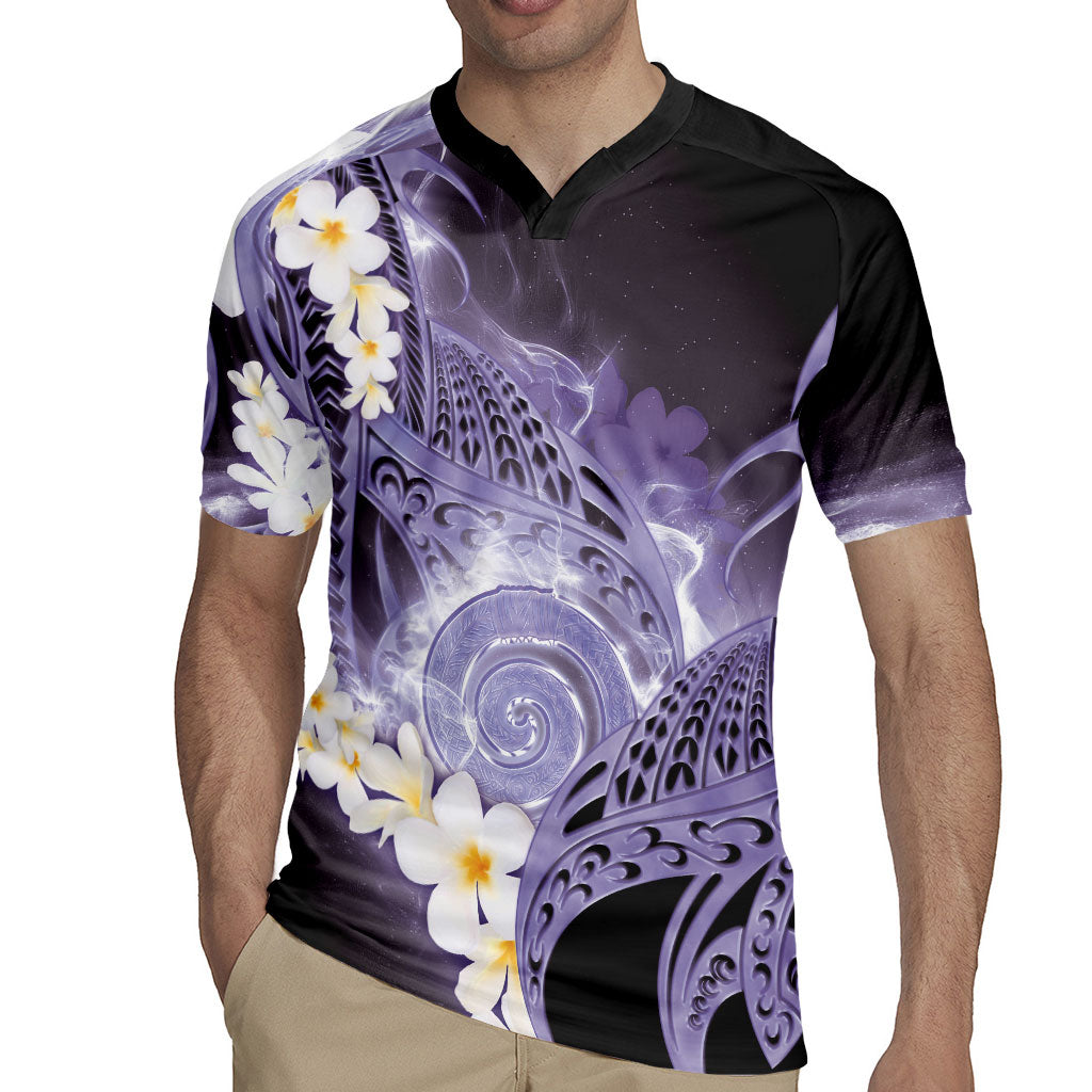 Piko Hawaiian Rugby Jersey Purple Galaxy Spiral Plumeria Tribal Patterns DT05 - Polynesian Pride
