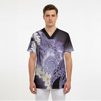 Piko Hawaiian Scrub Top Purple Galaxy Spiral Plumeria Tribal Patterns DT05 - Polynesian Pride
