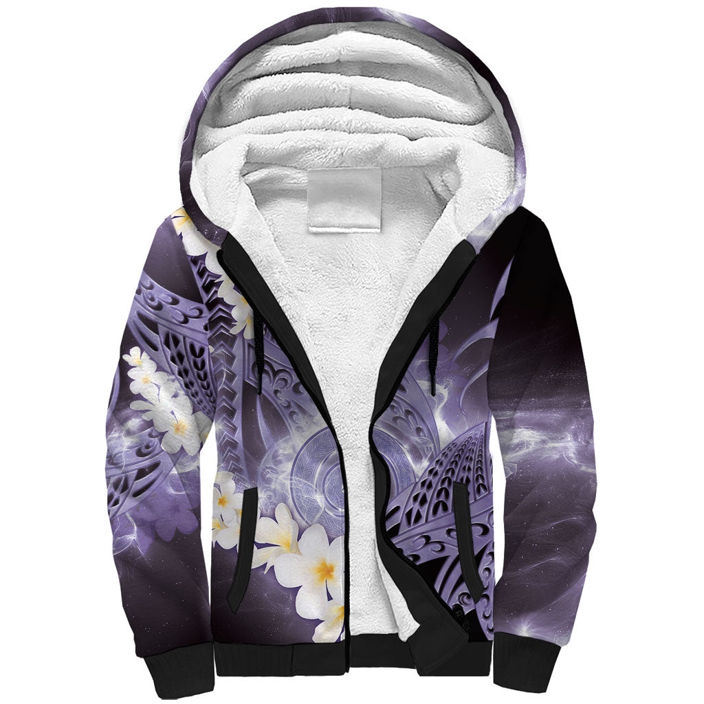 Piko Hawaiian Sherpa Hoodie Purple Galaxy Spiral Plumeria Tribal Patterns DT05 Unisex Purple - Polynesian Pride