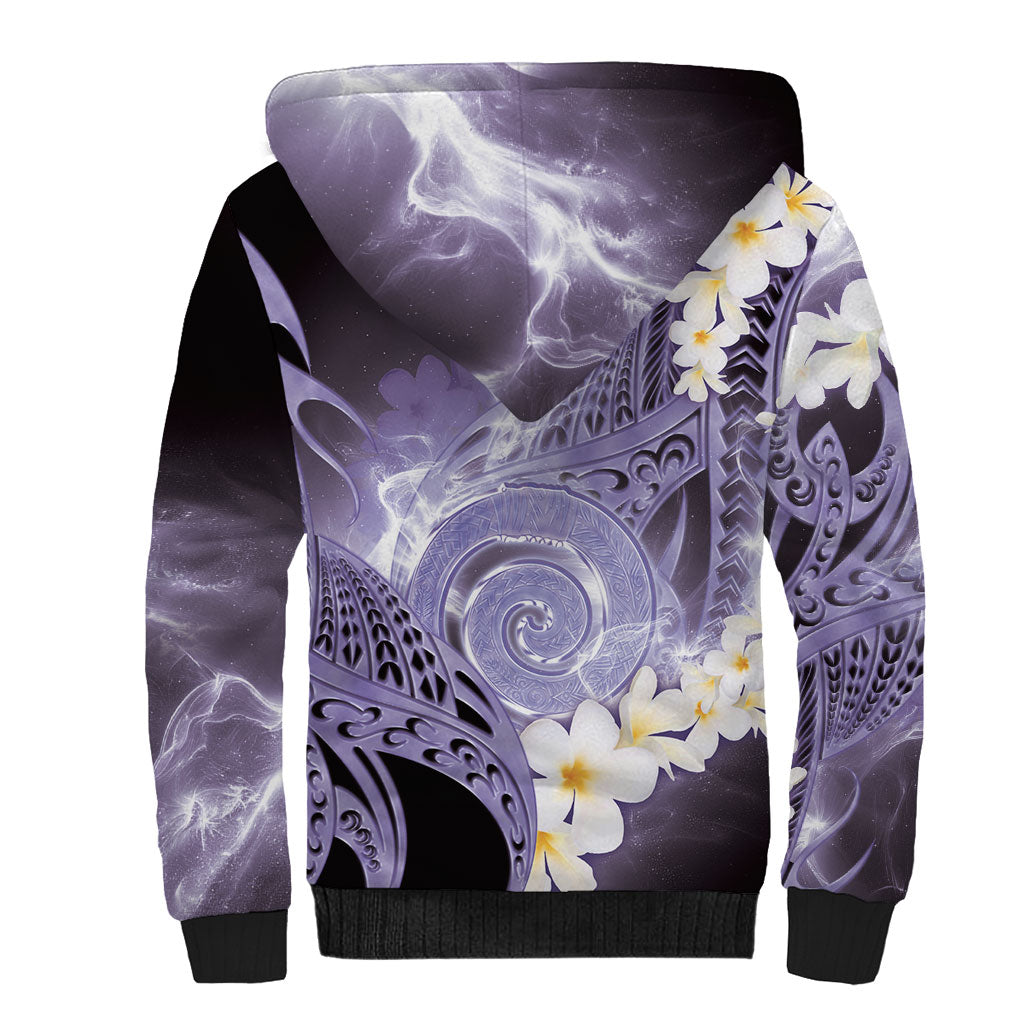 Piko Hawaiian Sherpa Hoodie Purple Galaxy Spiral Plumeria Tribal Patterns DT05 - Polynesian Pride