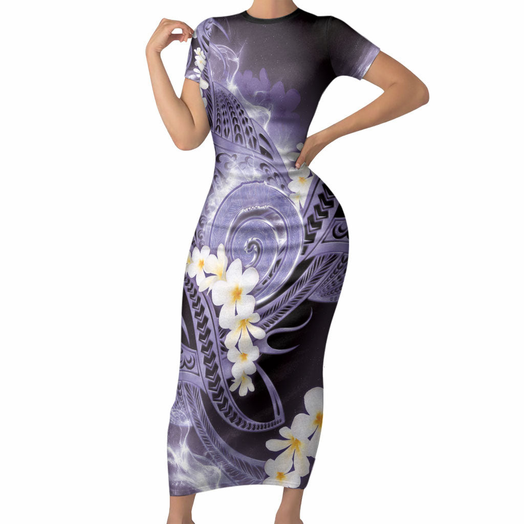 Piko Hawaiian Short Sleeve Bodycon Dress Purple Galaxy Spiral Plumeria Tribal Patterns DT05 Long Dress Purple - Polynesian Pride