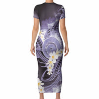 Piko Hawaiian Short Sleeve Bodycon Dress Purple Galaxy Spiral Plumeria Tribal Patterns DT05 - Polynesian Pride