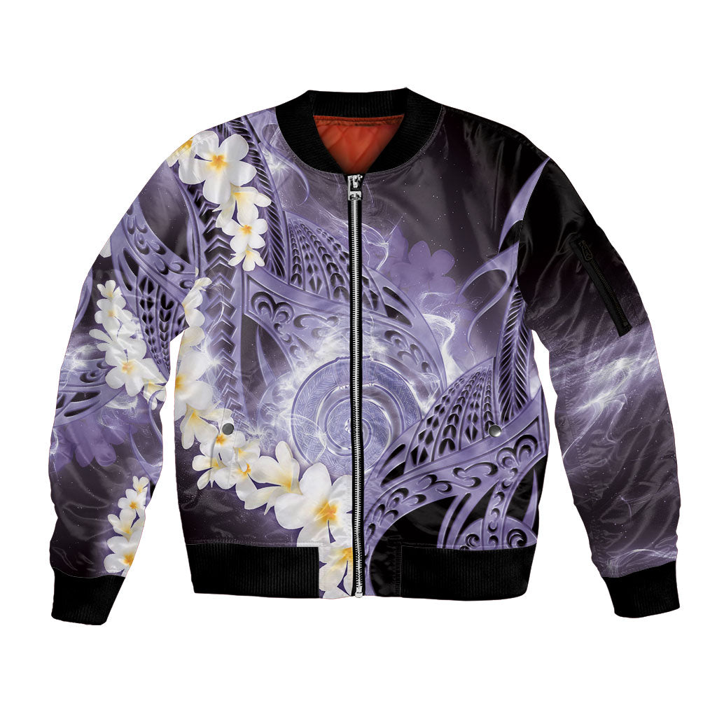 Piko Hawaiian Sleeve Zip Bomber Jacket Purple Galaxy Spiral Plumeria Tribal Patterns DT05 Unisex Purple - Polynesian Pride