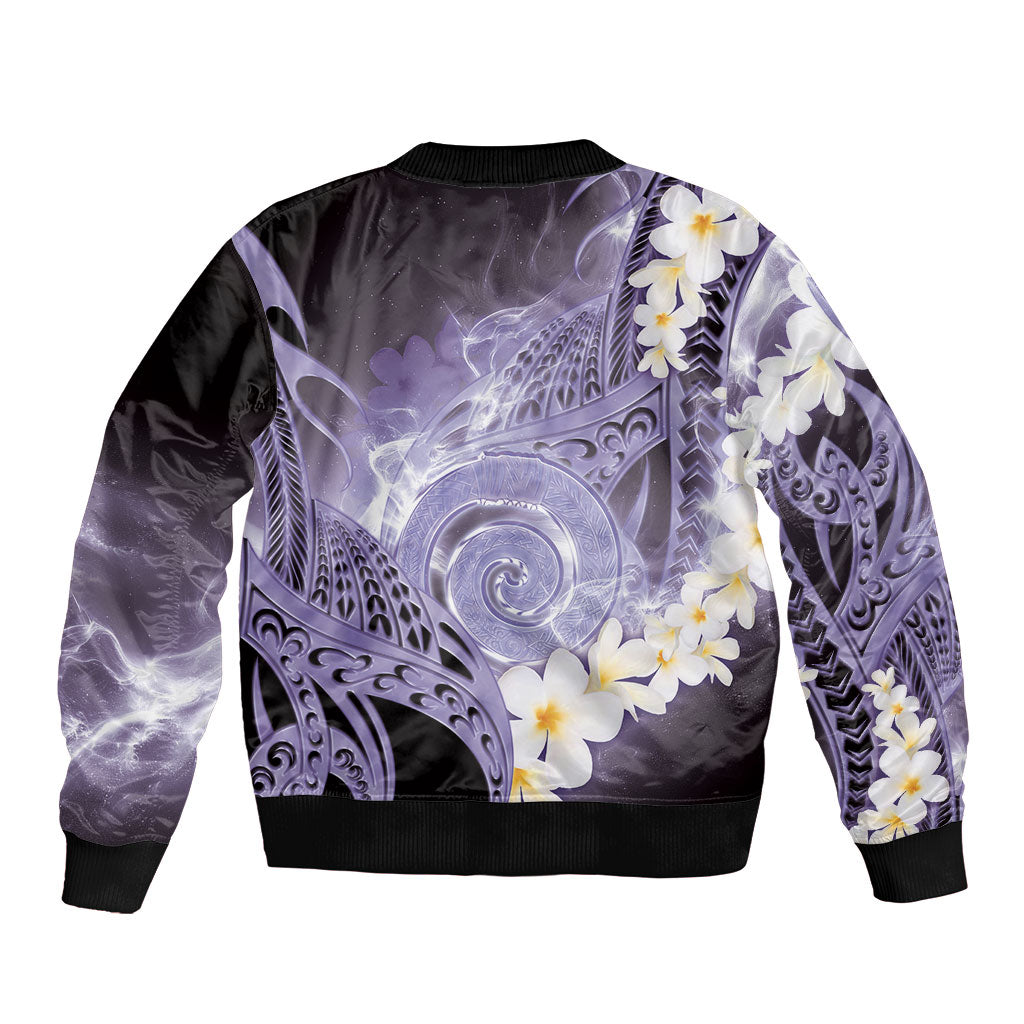 Piko Hawaiian Sleeve Zip Bomber Jacket Purple Galaxy Spiral Plumeria Tribal Patterns DT05 - Polynesian Pride