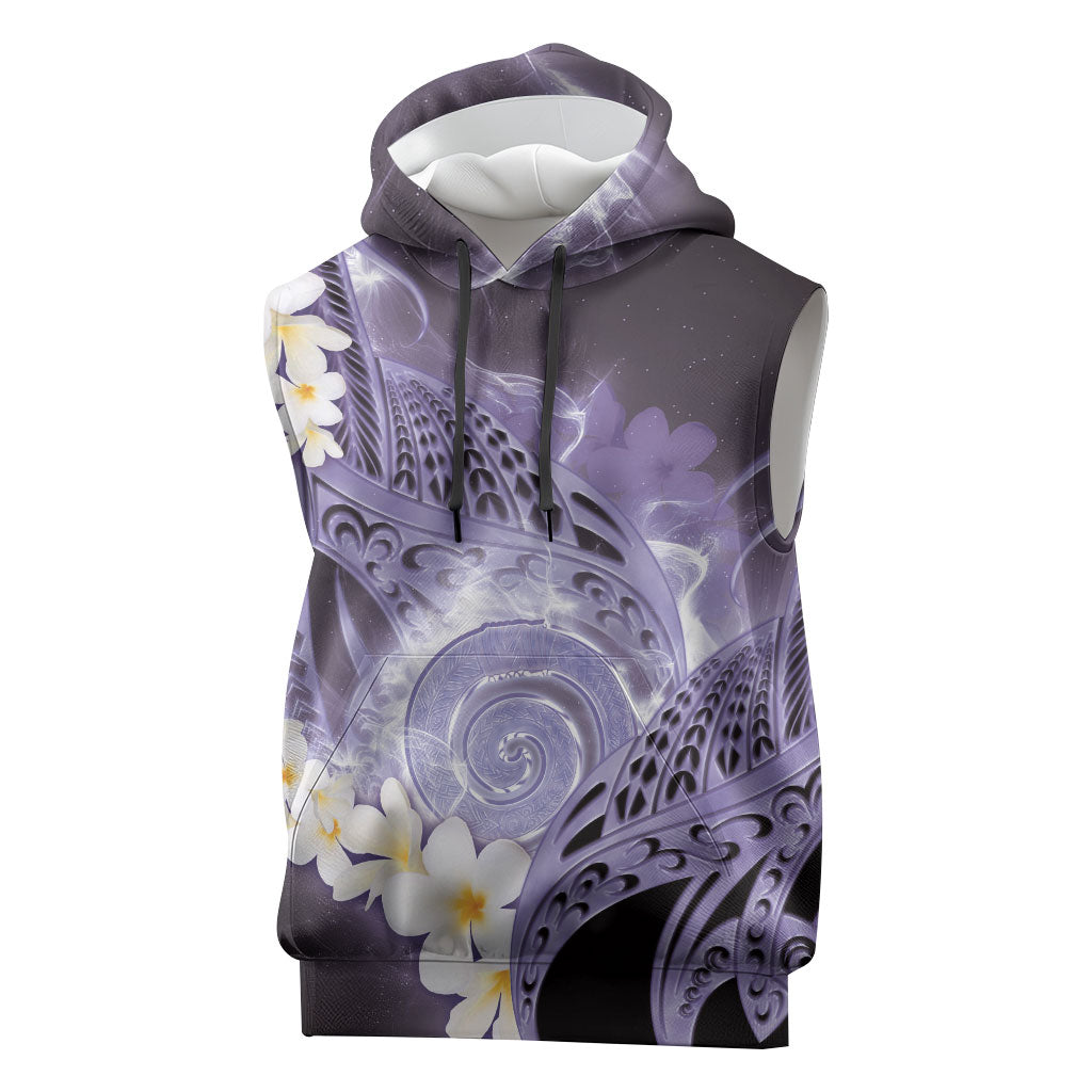 Piko Hawaiian Sleeveless Hoodie Purple Galaxy Spiral Plumeria Tribal Patterns DT05 Purple - Polynesian Pride