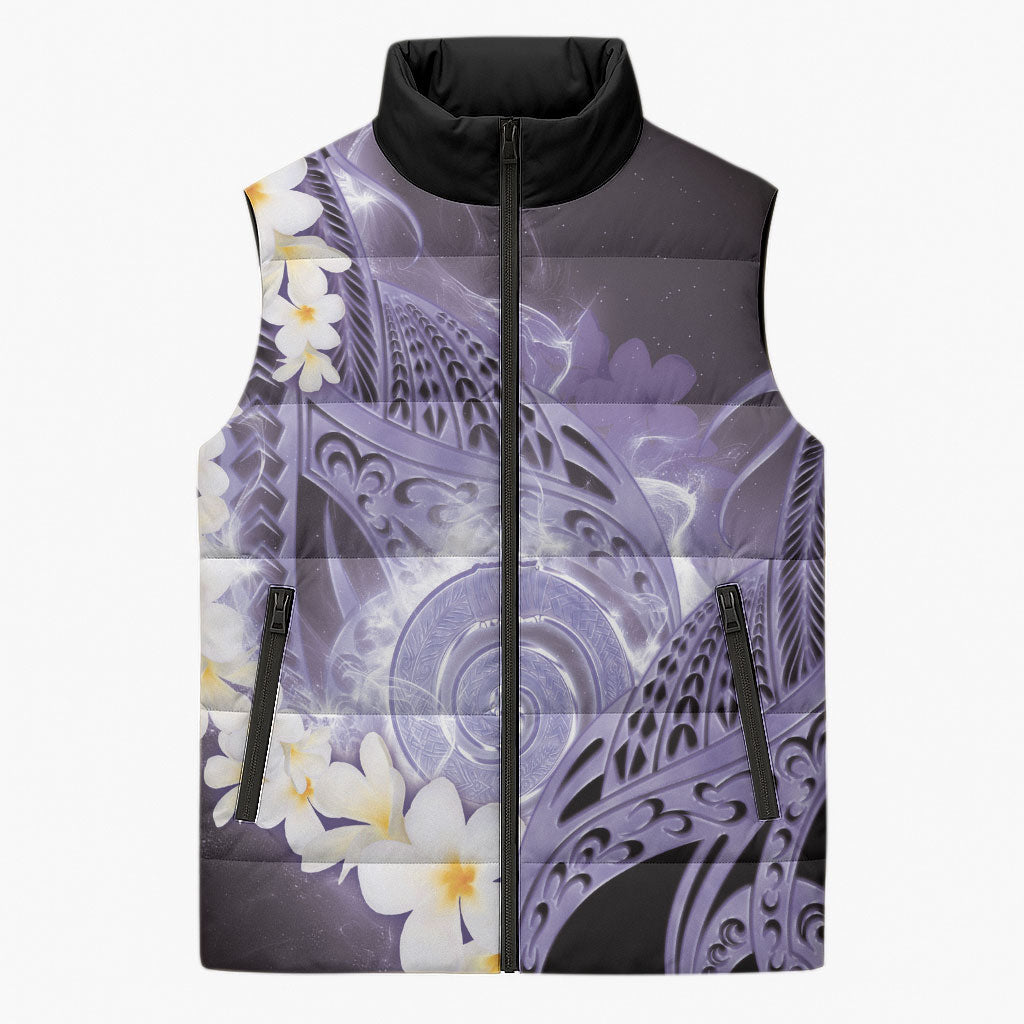 Piko Hawaiian Sleeveless Puffer Jacket Purple Galaxy Spiral Plumeria Tribal Patterns DT05 Unisex Purple - Polynesian Pride