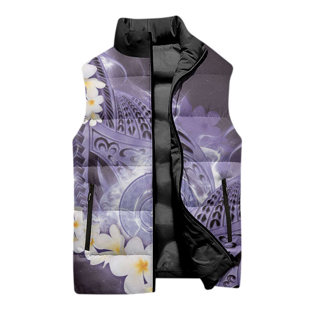 Piko Hawaiian Sleeveless Puffer Jacket Purple Galaxy Spiral Plumeria Tribal Patterns DT05 - Polynesian Pride