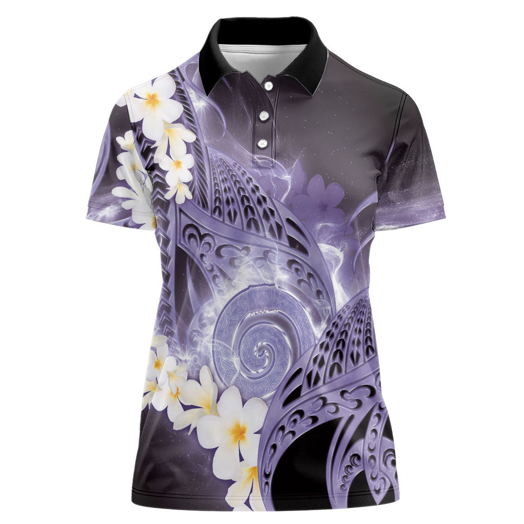 Piko Hawaiian Women Polo Shirt Purple Galaxy Spiral Plumeria Tribal Patterns DT05 Female Purple - Polynesian Pride