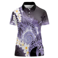 Piko Hawaiian Women Polo Shirt Purple Galaxy Spiral Plumeria Tribal Patterns DT05 Female Purple - Polynesian Pride