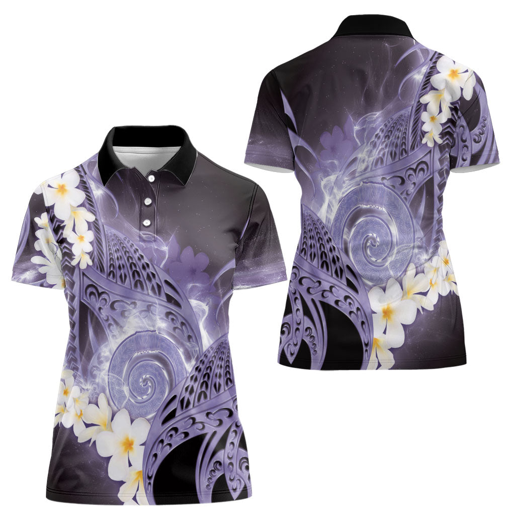 Piko Hawaiian Women Polo Shirt Purple Galaxy Spiral Plumeria Tribal Patterns DT05 - Polynesian Pride