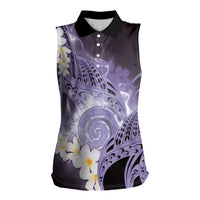 Piko Hawaiian Women Sleeveless Polo Shirt Purple Galaxy Spiral Plumeria Tribal Patterns DT05 Female Purple - Polynesian Pride