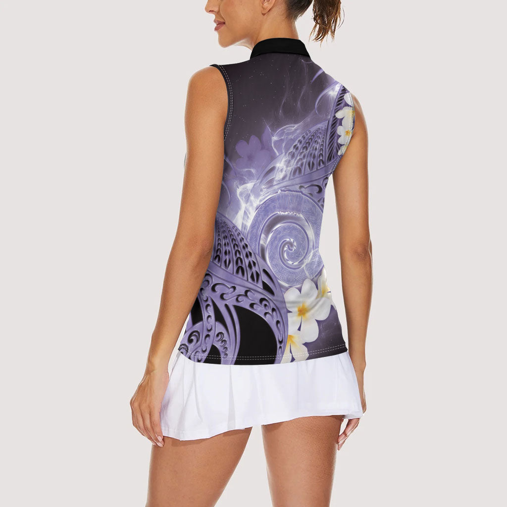 Piko Hawaiian Women Sleeveless Polo Shirt Purple Galaxy Spiral Plumeria Tribal Patterns DT05 - Polynesian Pride