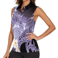 Piko Hawaiian Women Sleeveless Polo Shirt Purple Galaxy Spiral Plumeria Tribal Patterns DT05 - Polynesian Pride