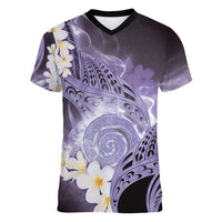 Piko Hawaiian Women V-Neck T-Shirt Purple Galaxy Spiral Plumeria Tribal Patterns DT05 Female Purple - Polynesian Pride