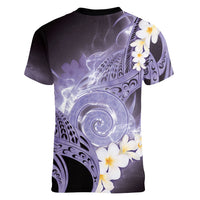 Piko Hawaiian Women V-Neck T-Shirt Purple Galaxy Spiral Plumeria Tribal Patterns DT05 - Polynesian Pride