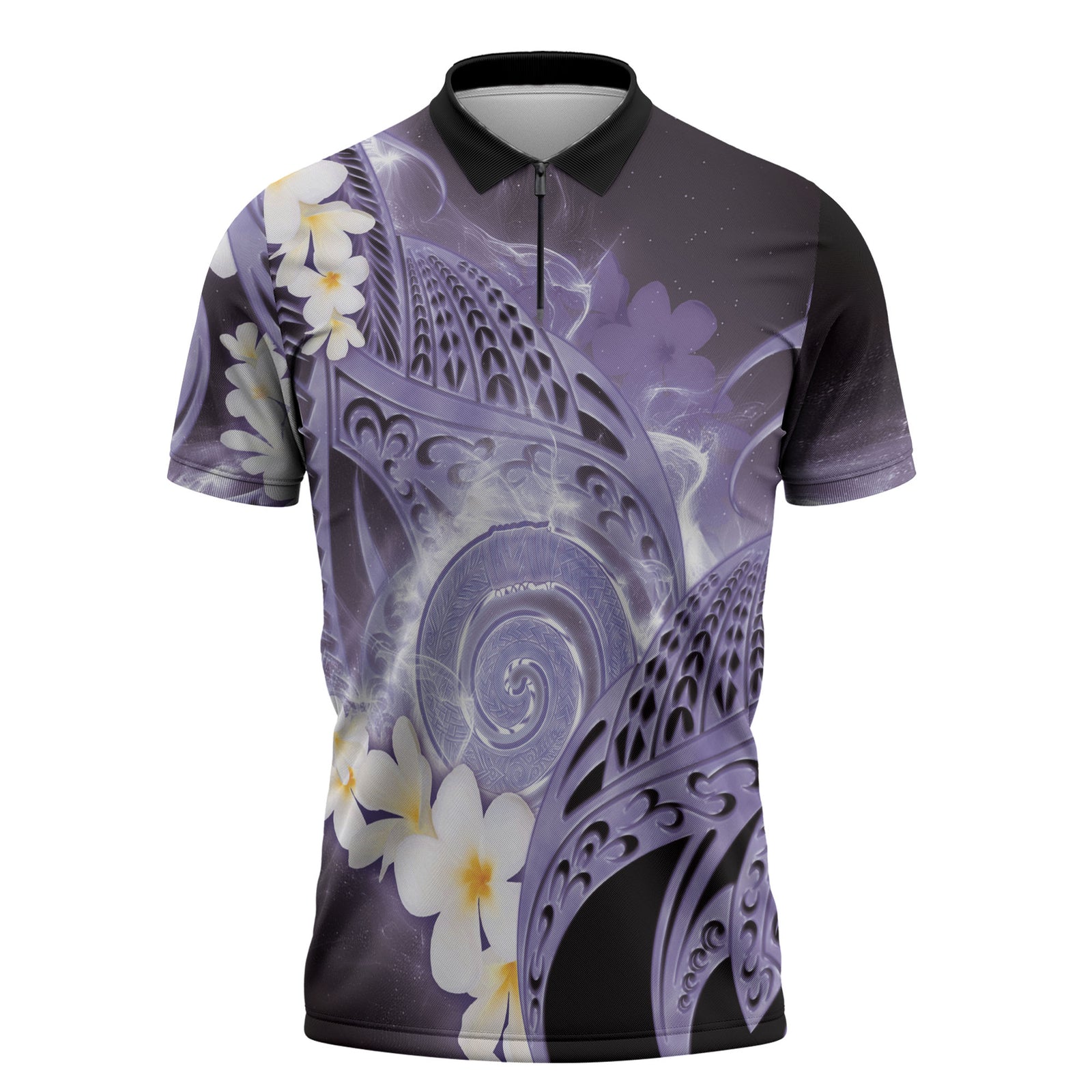 Piko Hawaiian Zipper Polo Shirt Purple Galaxy Spiral Plumeria Tribal Patterns DT05 Purple - Polynesian Pride