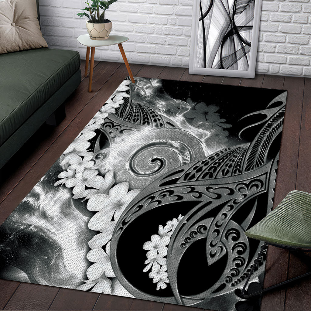 Piko Hawaiian Area Rug Monochrome Galaxy Spiral Plumeria Tribal Patterns DT05 Black - Polynesian Pride