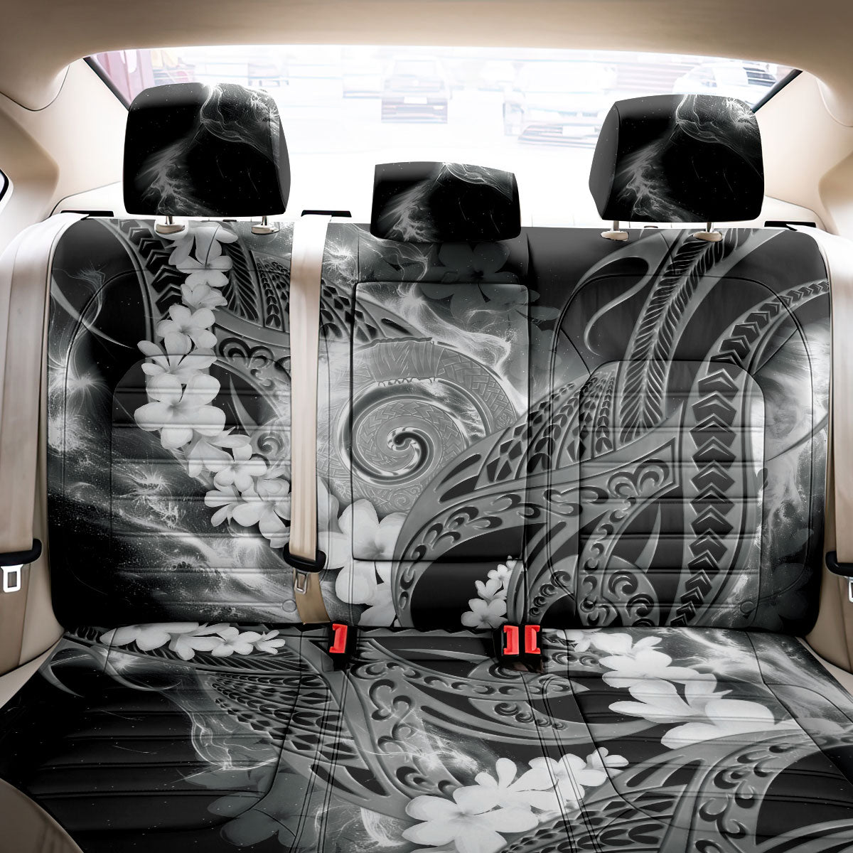 Piko Hawaiian Back Car Seat Cover Monochrome Galaxy Spiral Plumeria Tribal Patterns DT05 - Polynesian Pride
