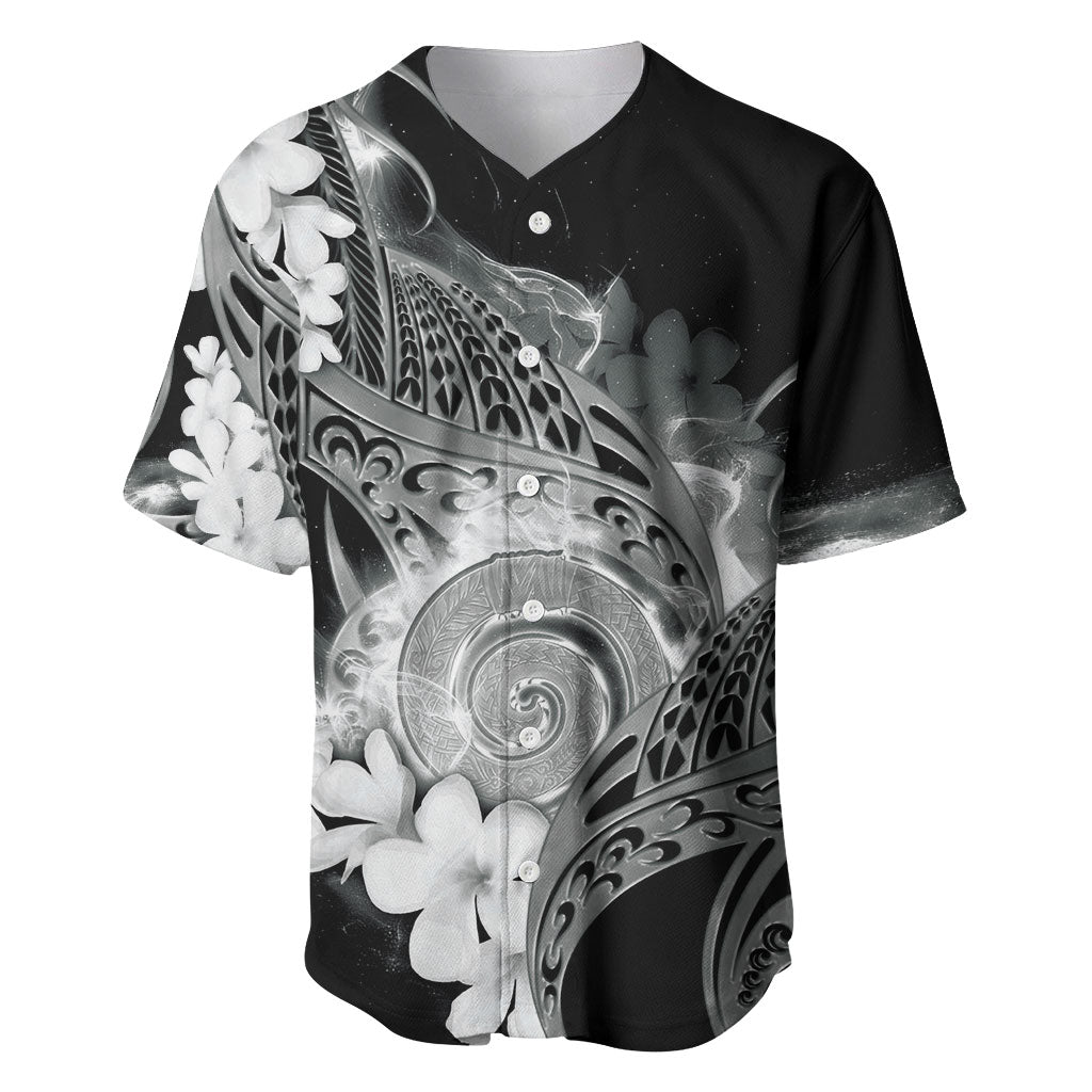 Piko Hawaiian Baseball Jersey Monochrome Galaxy Spiral Plumeria Tribal Patterns DT05 Black - Polynesian Pride