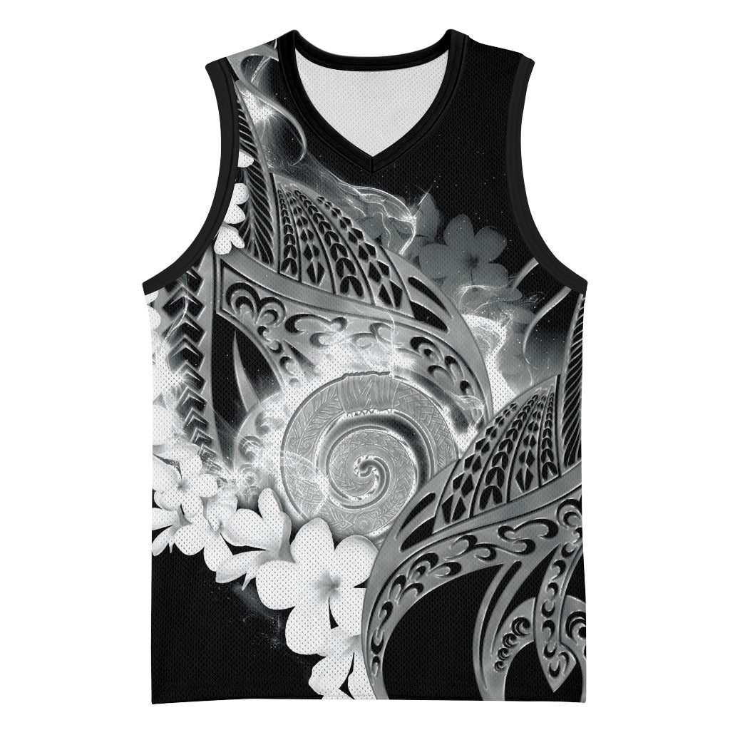 Piko Hawaiian Basketball Jersey Monochrome Galaxy Spiral Plumeria Tribal Patterns DT05 Unisex Black - Polynesian Pride