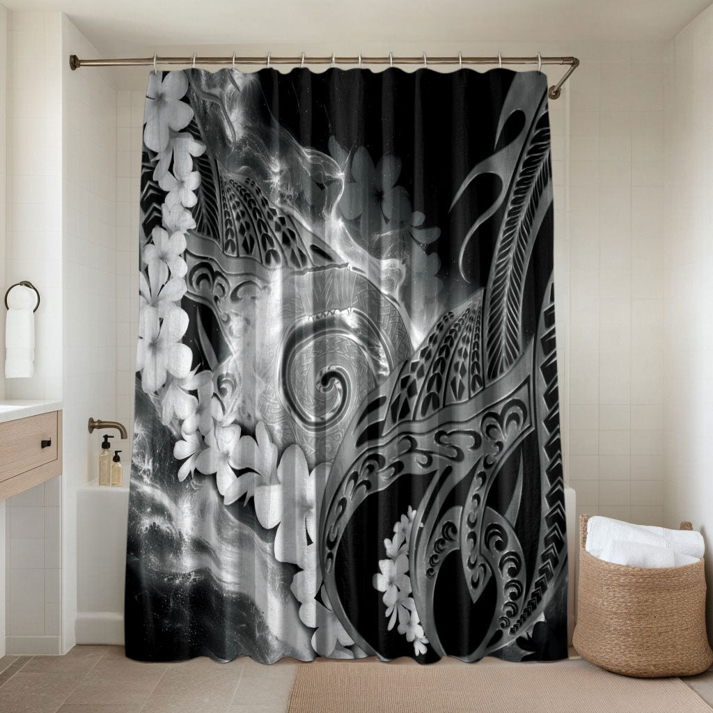 Piko Hawaiian Bathroom Set Monochrome Galaxy Spiral Plumeria Tribal Patterns DT05 Shower Curtain Only Black - Polynesian Pride