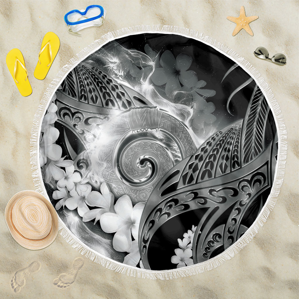 Piko Hawaiian Beach Blanket Monochrome Galaxy Spiral Plumeria Tribal Patterns DT05 One Size 150cm Black - Polynesian Pride