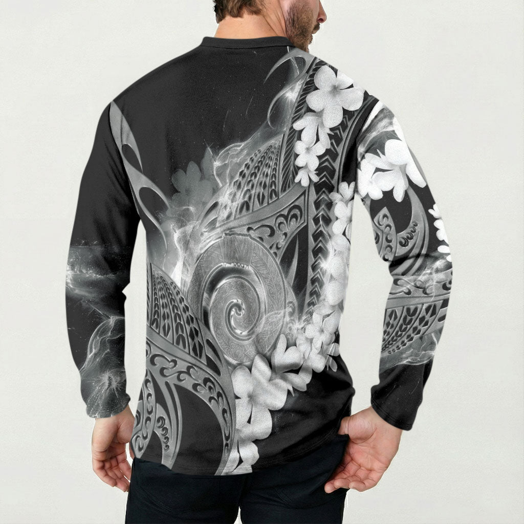 Piko Hawaiian Button Sweatshirt Monochrome Galaxy Spiral Plumeria Tribal Patterns DT05 - Polynesian Pride