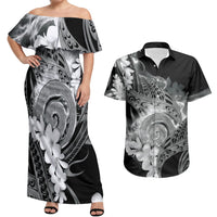 Piko Hawaiian Couples Matching Off Shoulder Maxi Dress and Hawaiian Shirt Monochrome Galaxy Spiral Plumeria Tribal Patterns DT05 Black - Polynesian Pride