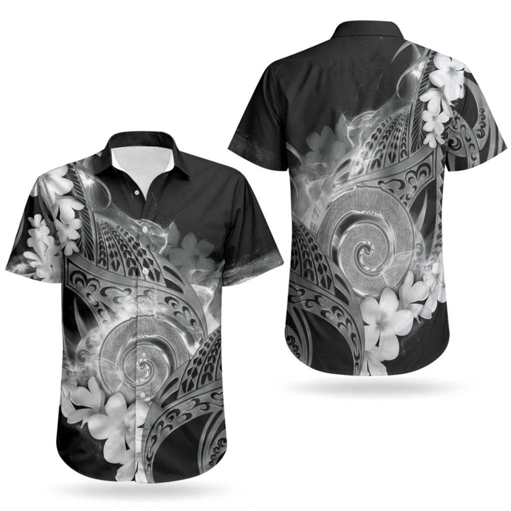 Piko Hawaiian Couples Matching Off Shoulder Maxi Dress and Hawaiian Shirt Monochrome Galaxy Spiral Plumeria Tribal Patterns DT05 - Polynesian Pride