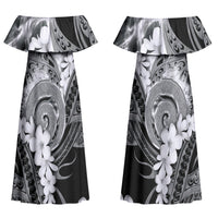 Piko Hawaiian Couples Matching Off Shoulder Maxi Dress and Hawaiian Shirt Monochrome Galaxy Spiral Plumeria Tribal Patterns DT05 - Polynesian Pride