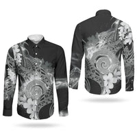 Piko Hawaiian Couples Matching Off Shoulder Maxi Dress and Long Sleeve Button Shirt Monochrome Galaxy Spiral Plumeria Tribal Patterns DT05 - Polynesian Pride