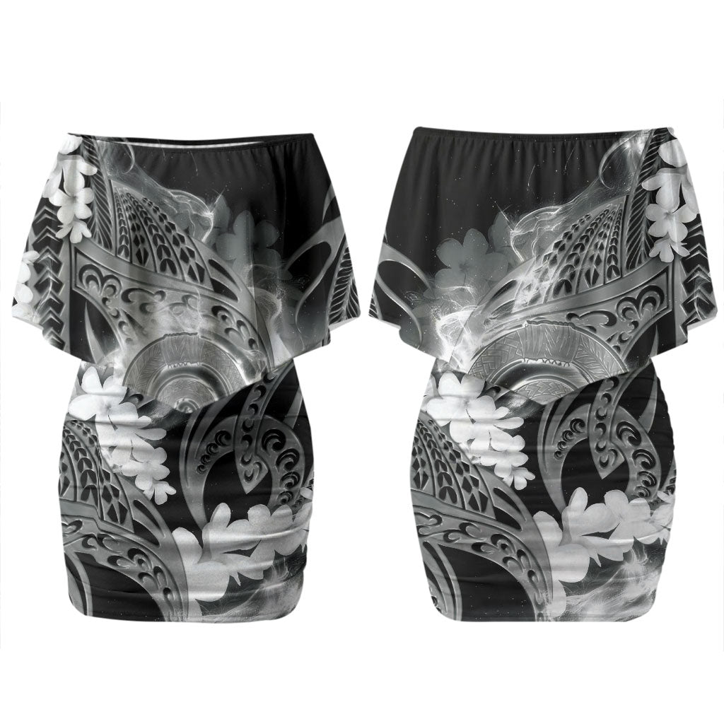 Piko Hawaiian Couples Matching Off Shoulder Short Dress and Hawaiian Shirt Monochrome Galaxy Spiral Plumeria Tribal Patterns DT05 - Polynesian Pride