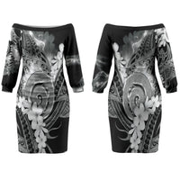 Piko Hawaiian Couples Matching Off The Shoulder Long Sleeve Dress and Long Sleeve Button Shirt Monochrome Galaxy Spiral Plumeria Tribal Patterns DT05 - Polynesian Pride