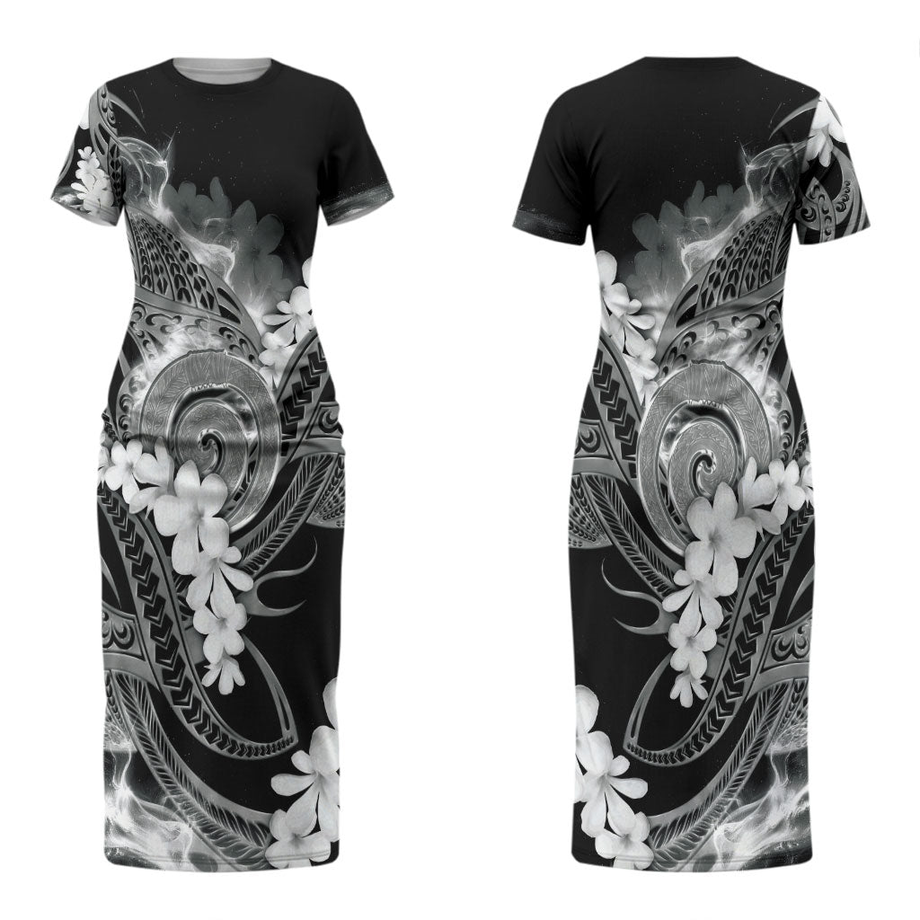 Piko Hawaiian Couples Matching Short Sleeve Bodycon Dress and Long Sleeve Button Shirt Monochrome Galaxy Spiral Plumeria Tribal Patterns DT05 - Polynesian Pride