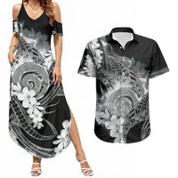 Piko Hawaiian Couples Matching Summer Maxi Dress and Hawaiian Shirt Monochrome Galaxy Spiral Plumeria Tribal Patterns DT05 Black - Polynesian Pride