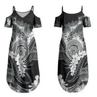 Piko Hawaiian Couples Matching Summer Maxi Dress and Hawaiian Shirt Monochrome Galaxy Spiral Plumeria Tribal Patterns DT05 - Polynesian Pride