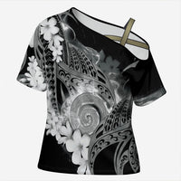 Piko Hawaiian Cross Shoulder Shirt Monochrome Galaxy Spiral Plumeria Tribal Patterns DT05 Female Black - Polynesian Pride