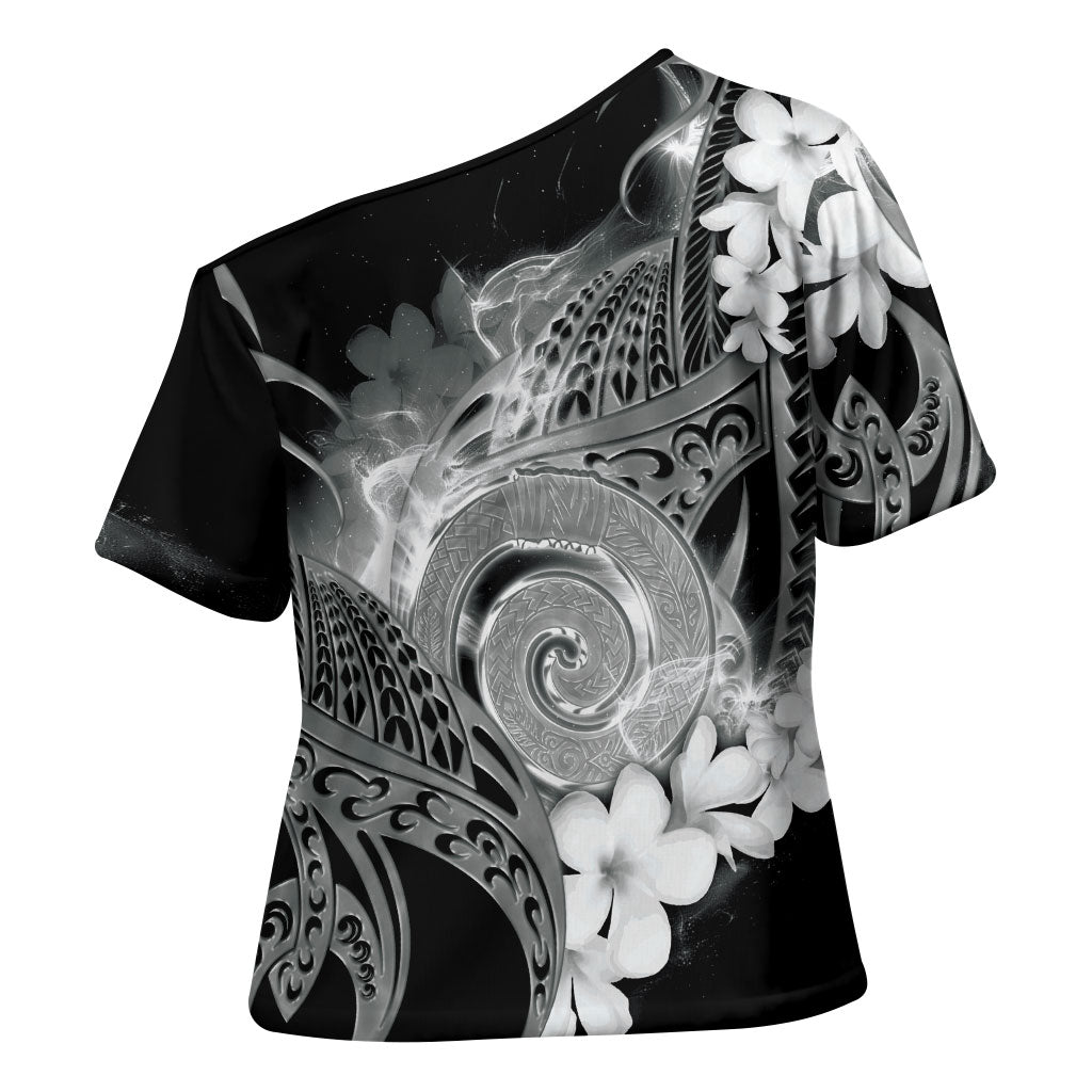 Piko Hawaiian Cross Shoulder Shirt Monochrome Galaxy Spiral Plumeria Tribal Patterns DT05 - Polynesian Pride