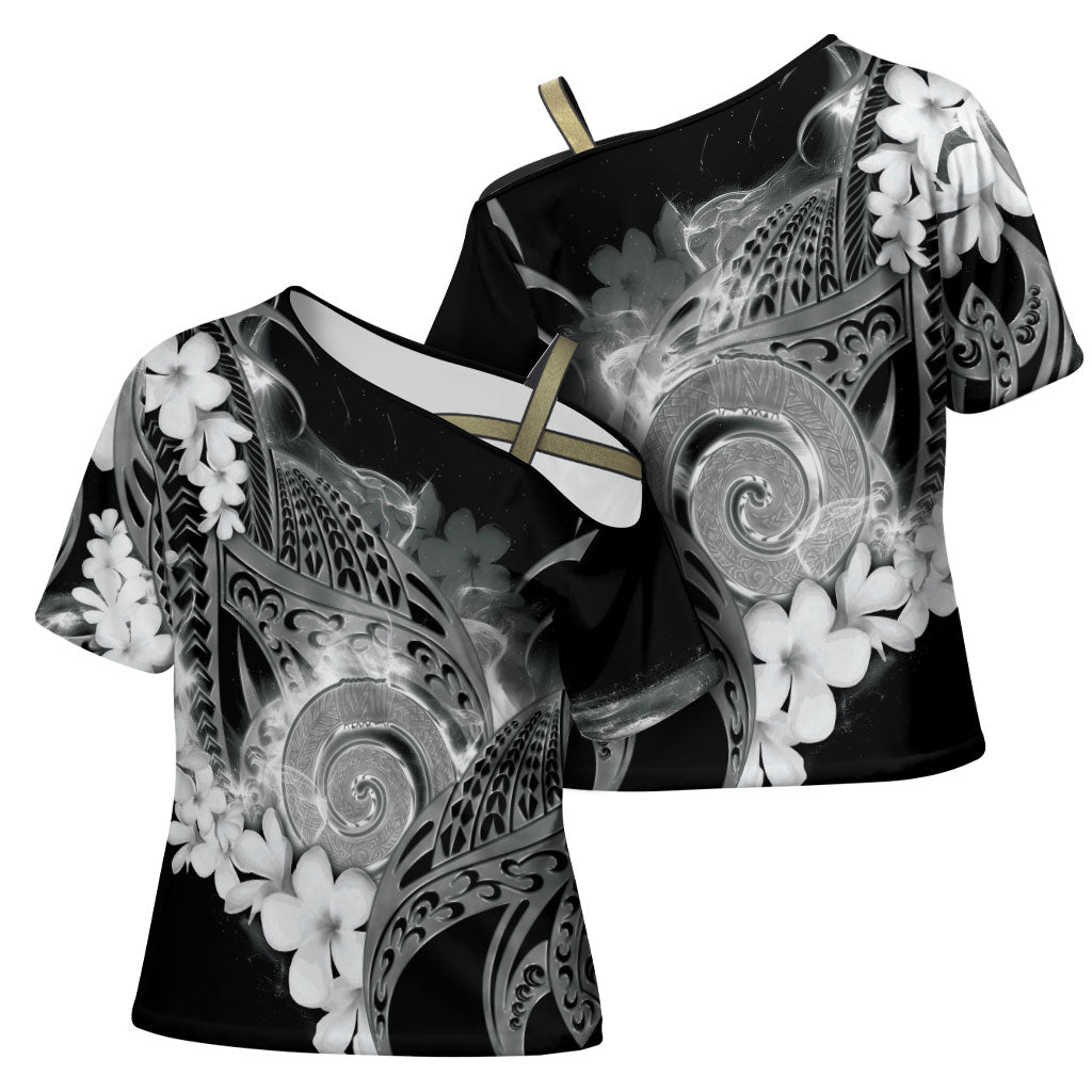 Piko Hawaiian Cross Shoulder Shirt Monochrome Galaxy Spiral Plumeria Tribal Patterns DT05 - Polynesian Pride