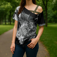 Piko Hawaiian Cross Shoulder Shirt Monochrome Galaxy Spiral Plumeria Tribal Patterns DT05 - Polynesian Pride