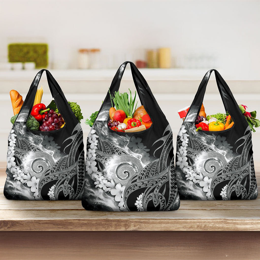 Piko Hawaiian Grocery Bag Monochrome Galaxy Spiral Plumeria Tribal Patterns DT05 3-pack One Size Black - Polynesian Pride